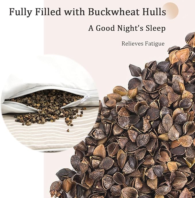 Buckwheat Hulls Pillow for Sleeping, Neck Support Cooling Cervical Pillow, Breathable Adjustable Firm Ergonomic Neck Pillow for Recliner for Back and Side Sleepers Break, Kakhi 19" x7”