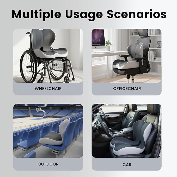 Ergonomic Seat Cushion with Memory Foam & Lumbar Support – Orthopedic Cushion for Car, Truck & Office Chairs, Non-Slip Pad for Daily Comfort