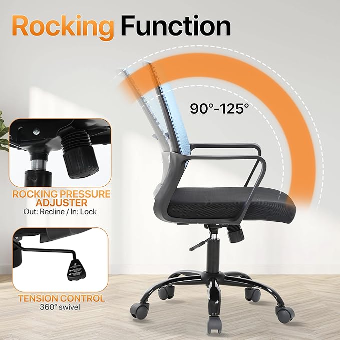 Ergonomic Office Chair, Comfortable Home Desk Chair, Breathable Mesh Back Computer Chair and Lumbar Support, Adjustable Height, Sponge Seat, Blue