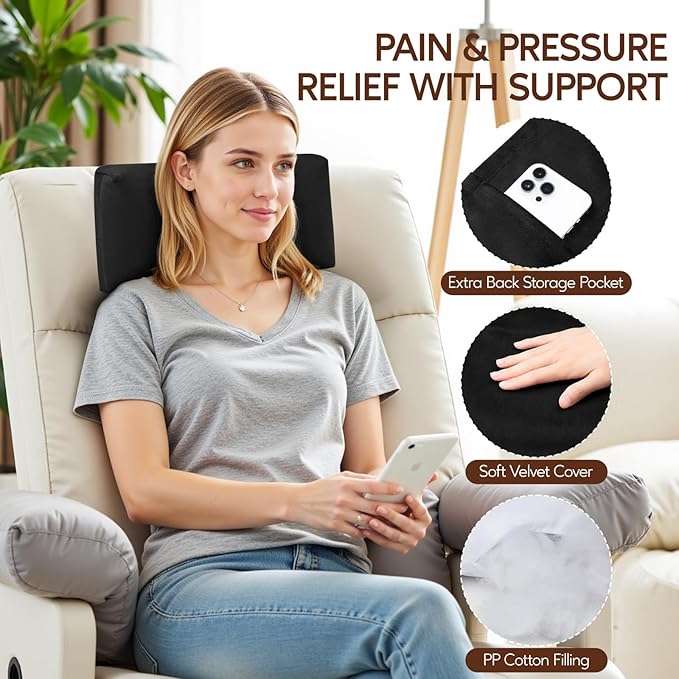 Neck Pillow for Recliner Chair, 14" Adjustable Recliner Pillow for Headrest, Soft Velvet Non-Slip Head Pillow for Recliner, Couch, Chair, Sofa