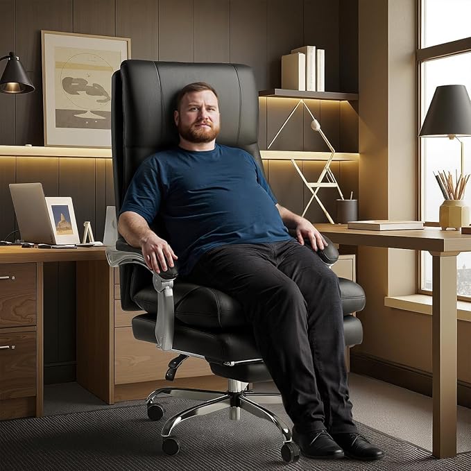 WAILOR Cloud-Like Comfy Office Chair with Footrest, Overstuffed Fiberfill Executive Desk Chair, Ultra-Soft Reclining High Back Computer Chair, Cozy Double-Layered Plush Seat, Big & Tall 400lbs Cap