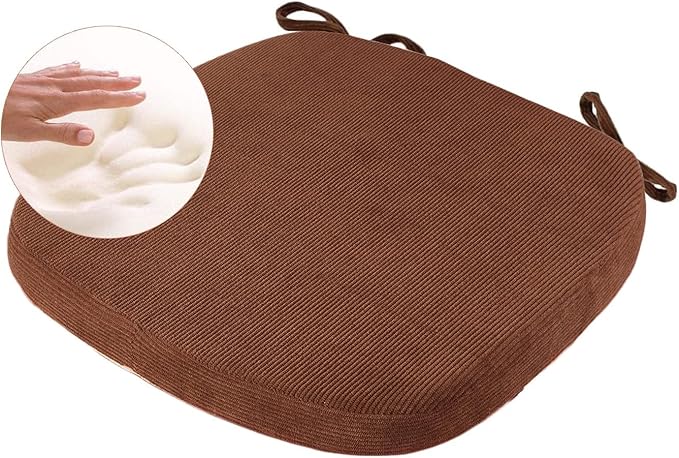 Big Hippo Chair Pads Memory Foam Chair Cushion with Ties for Dining Chair Non Slip Kitchen Pads and Dining Room Seat Cushion with Machine Washable Cover - 17"x16" (Brown)