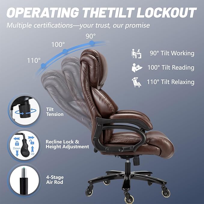 Big and Tall Office Chair 800lbs- High Back Executive Computer Chair for Heavy People with Adjustable Lumbar Support and Quiet Wheels- Large Desk Chair for Home Office