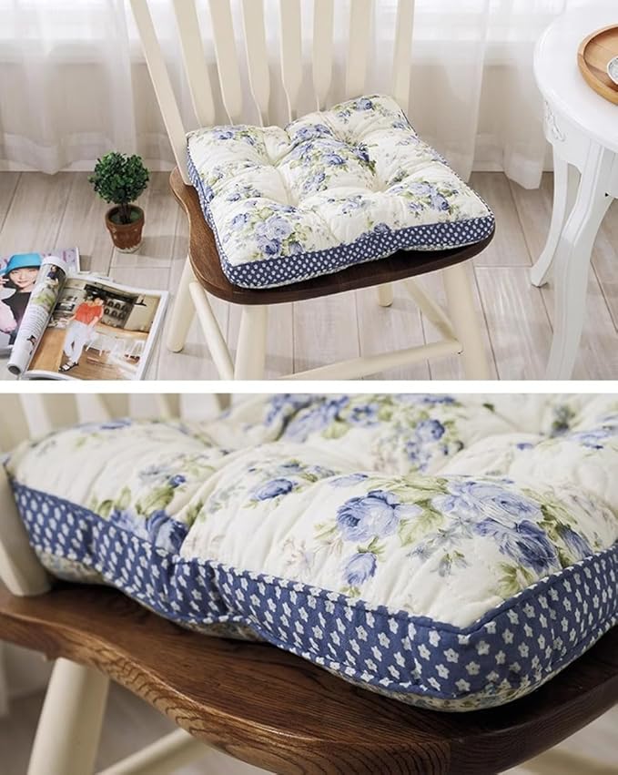 Boho Cotton Quilted Chair Cushion for Dining Chairs Non Slip Soft Comfortable Chair Pads with Ties Patchwork Printed Seat Cushion for Kitchen Chairs Office Chairs (Pattern H,16"x16")