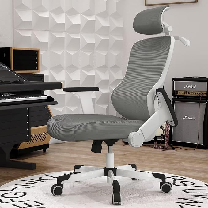 Ergonomic Office Chair Reclining Gaming Chair Adjustable Lumbar Support 4D Armrest 6D Headrest Breathable Mesh Swivel Computer Chairs Home Studio Chairs Desk Chair Coat Hanger Tilt Lock (Grey)