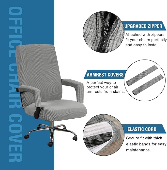 H.VERSAILTEX Stretch Office Chair Covers Jacquard Computer Desk Gaming Chair Covers Mid - High Back Universal Executive Boss Chairs Slipcovers Seat Cover Non Slip Thick Jacquard, Dove- Large