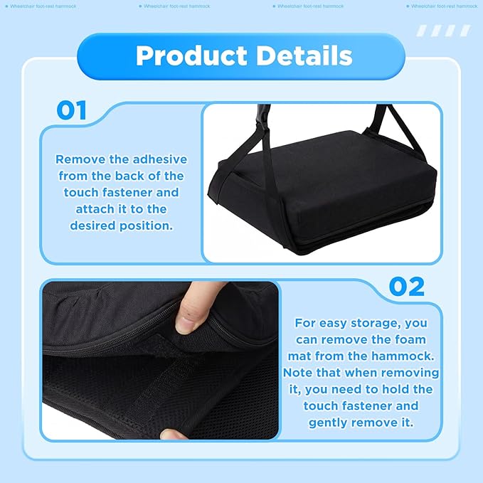 2 Set Leg Rest Footrest Hammock with Thick Memory Foam Pad Adjustable Footrests for Wheelchairs Hanging Foot Sling Wheelchair Accessories for Foot Rest Replacement