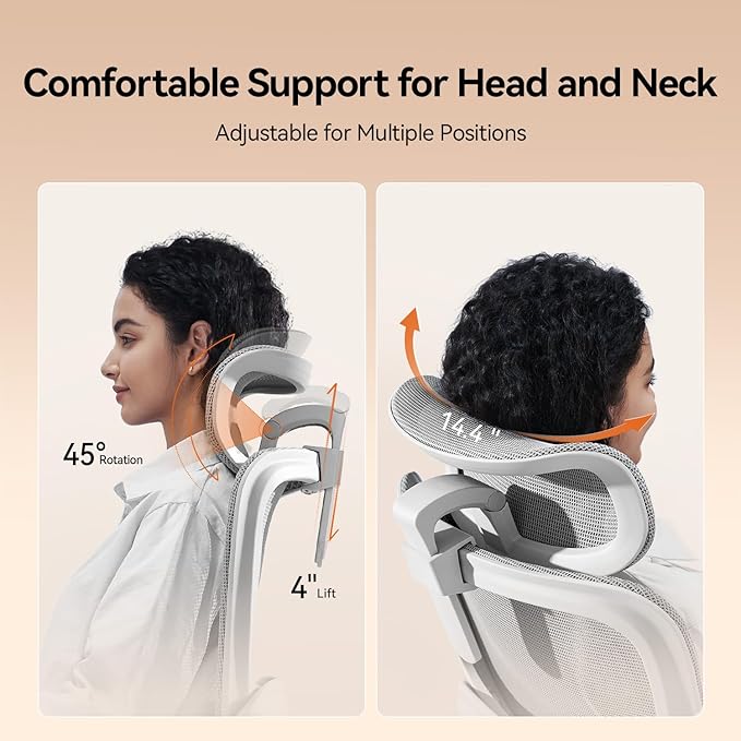 SIHOO B100 Office Chair, Comfy Ergonomic Office Chair, High Back Computer Chair with Adaptive Lumbar Support & Wide Headrest, Flip-up Armrests, Swivel Desk Chair for Long Hours, Grey