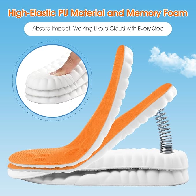 4D Cloud-Like Comfort Soles for Women - Soft Memory Foam Cushioning Insoles - Trim to Fit Steppers Insoles with Arch Support for Foot Pain Relief and Fatigue Reduction(US W 6.5-9)