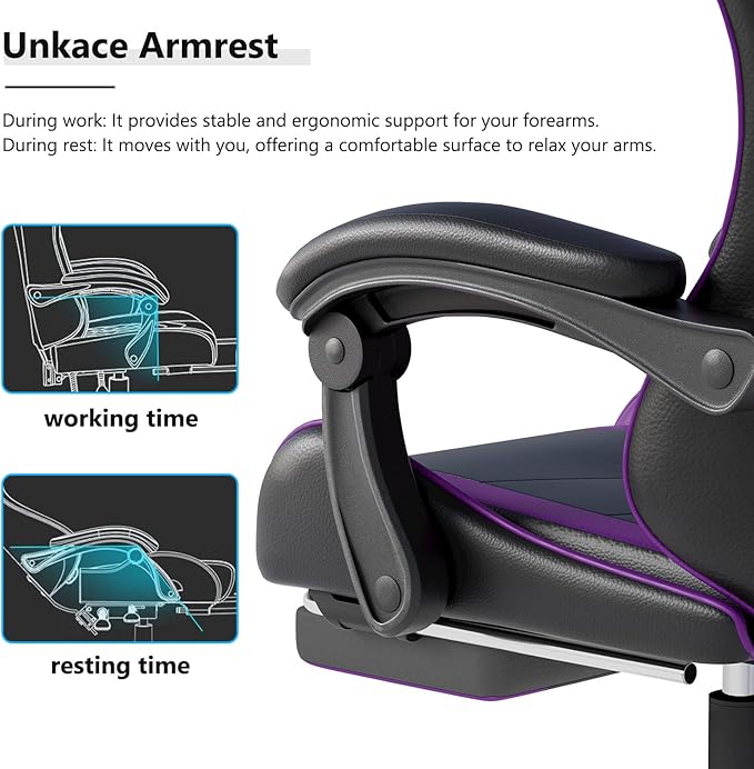 OS MOTOR Gaming Chair with Headrest and Lumbar Support, Ergonomic High Back Office Chair, Racing Style Executive Computer Desk Chair, Leather Adjustable Swivel Task Chair for Home Office (Purple)