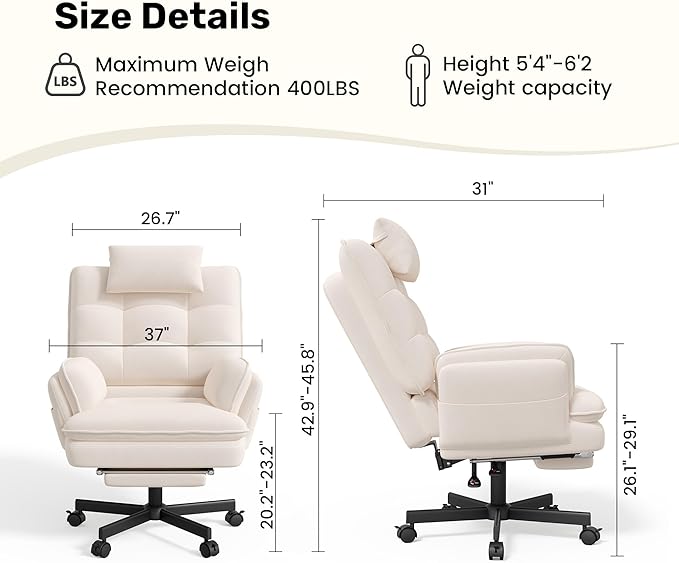 Criss Cross Office Chair with Flip-Up Armrests and Headrest, 135° Reclining Swivel Velvet Criss Cross Chair with Wheels & Foot Rest, Big and Tall Cloud Cross Legged Office Chair for Home, Cream