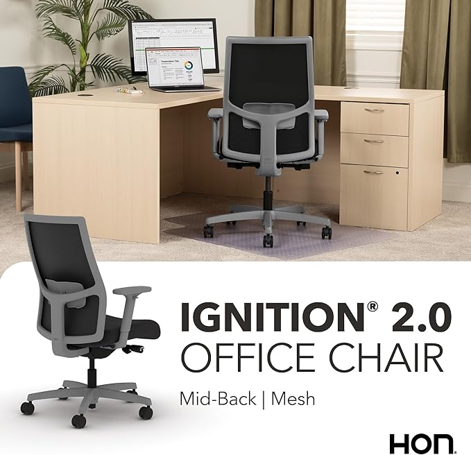HON Ignition 2.0 Mid Back Task Chair, Spectrum Mesh, Advanced Synchro-Tilt Control, Office Chair with Lumbar Support, Height and Width Adjustable Arms, Titanium Frame, Onyx