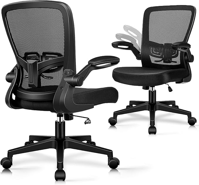 KLASIKA Desk Chairs with Wheels, Ergonomic Mesh Office Chair Adjustable Height and Swivel Lumbar Support Home Office Chair with Flip Up Armrests, Set of 2