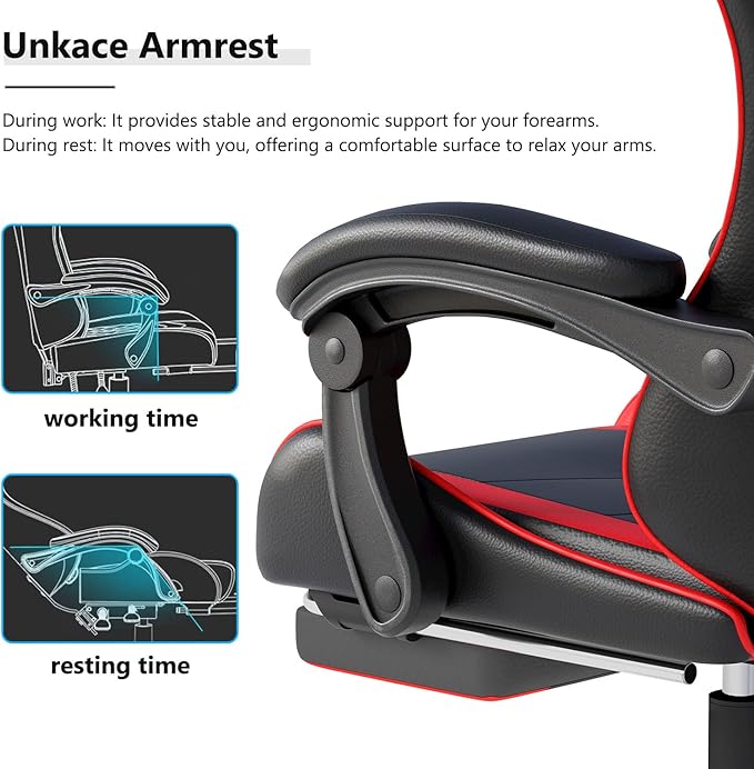 OS MOTOR Gaming Chair with Headrest and Lumbar Support, Ergonomic High Back Office Chair, Racing Style Executive Computer Desk Chair, Leather Adjustable Swivel Task Chair for Home Office (Red Black)