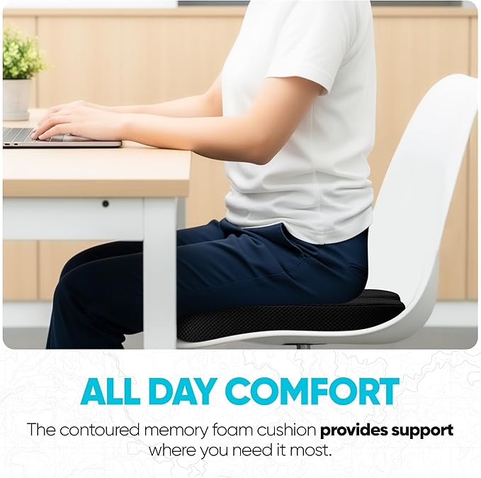 FORTEM Seat Cushion, Office Chair Cushion, Memory Foam Car Seat Cushions, Sciatica Coccyx Tailbone Pain Relief, Chair Cushions for Back Support, Sitting Pad for Gaming, Washable Cover, Non Slip, XL