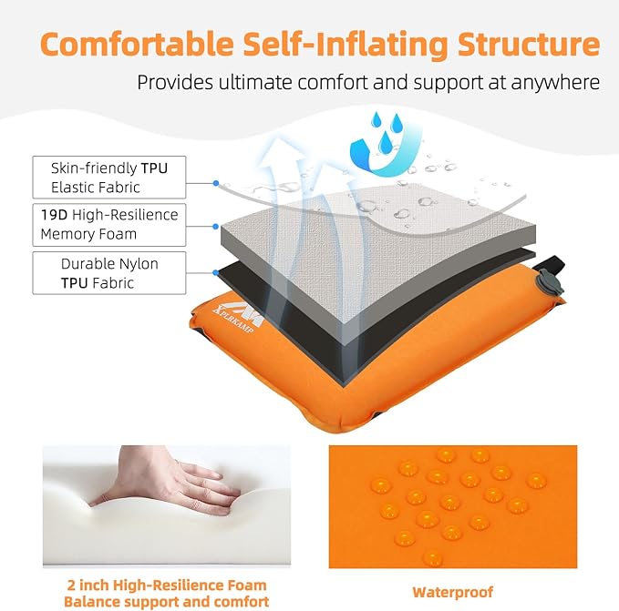 Inflatable Seat Cushion,Self-Inflating Portable Travel Airplane Stadium Seat Cushion for Airplane Long Flight,Compact Lightweight Memory Foam Travel SeatCushion Pad for Bleacher Camping Outdoor Office
