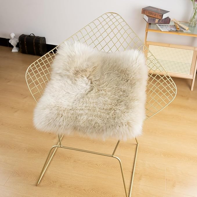 LLB Sheepskin Chair Covers - Office, Dining Room & Desk Chair Seat Cushion - Cream Brown, 18x18 Inch (Pack of 1)