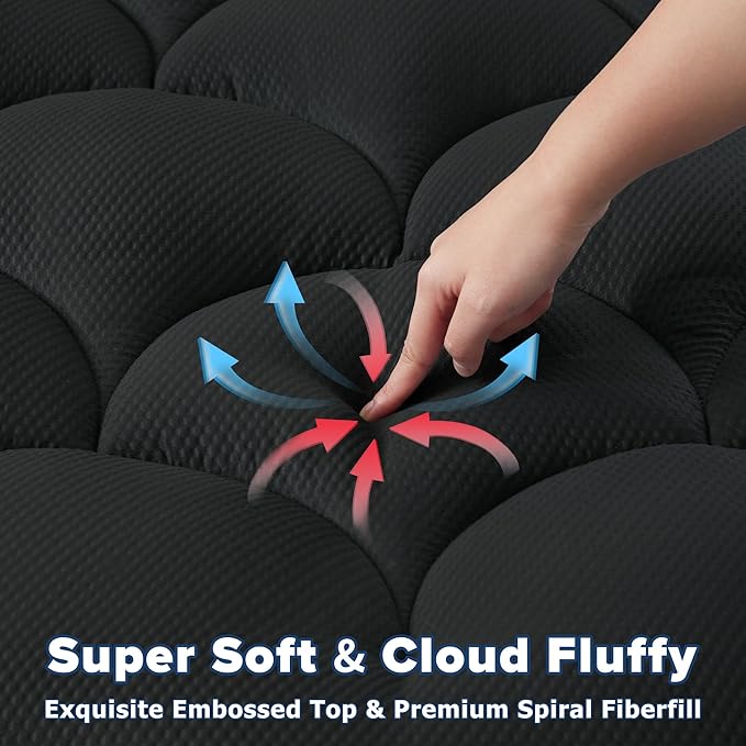 ELVEN HOME Twin Size Mattress Pad for Pain Relief, Pillow Top Cooling Twin Mattress Topper for Single Bed, Thick Fluffy Mattress Protector Cover Quilted Fitted Deep Pocket (39x75 inch, Black)