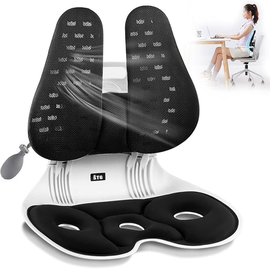 ZZWS Ergonomic Back Support, Foldable Chair Back Support with Adjustable Inflatable Lumbar Cushion Ideal for Students Office Workers Nursing Mothers Long Sitting Outdoor Fishing Floor