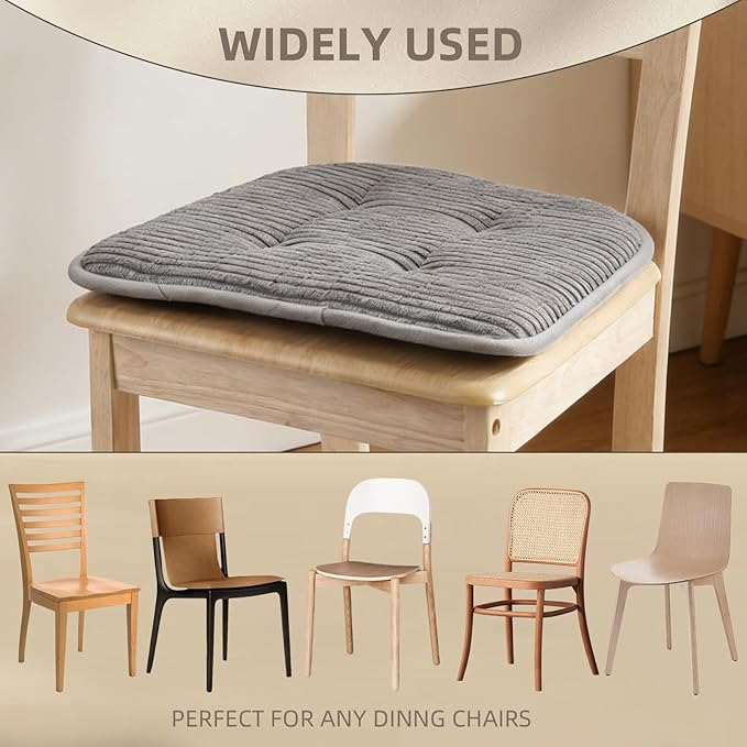 Memory Foam Chair Cushion, U-Shape 17" x 15" Tufted Non-Slip Back Seat Cushion for Dinning Room, Office, Kitchen, 2 Counts, Grey