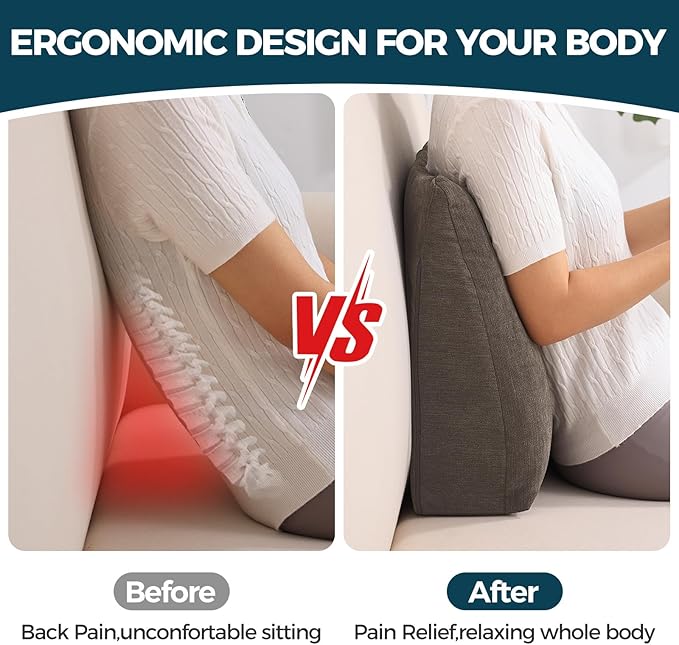 Back Support Pillow for Recliner Soft Dual Layer Lumbar Support Pillow with Shredded Memory Foam Ergonomic Orthopedic Couch Lumbar Cushions for Elderly Lower Back Pain Relief Brown