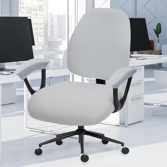 Separate Split Office Chair Seat Covers with Armrest Covers - Universal Stretch Computer Chair Slipcover - Washable Rotating Backrest Coverings & Cushion Protectors for Dogs, Cats, Pets