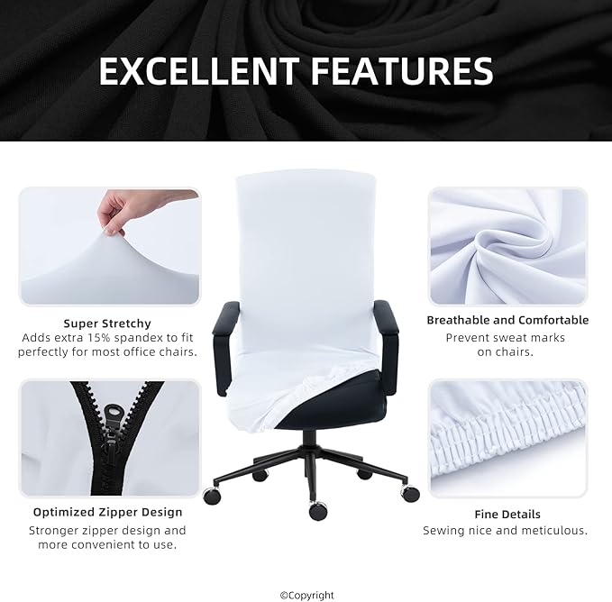 Elastic Computer Chair Cover with Durable Zipper - Protective Removable Washable Universal Office Desk Chair Seat Slip Cover - Stretchy Soft Anti-dust Desk Chair Seat Protector for Dogs, Cats, Pets