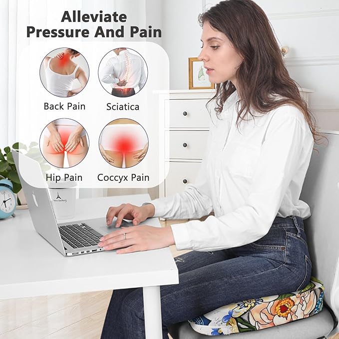 Pressure Relief Cushion, Memory Foam Seat Cushion for Tailbone Pain Relief Coccyx Cushion for Sciatica Pain Ergonomic Seat Cushion for Office Desk Chair, Flower2