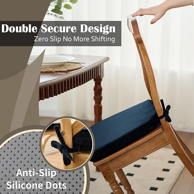 2'' Thick High-Density Foam Indoor Chair Cushions | Dining Chair Pads with Ties, Removable Washable Cover, Kitchen Chair Cushions 17"x16",Navy Blue 2 Pack