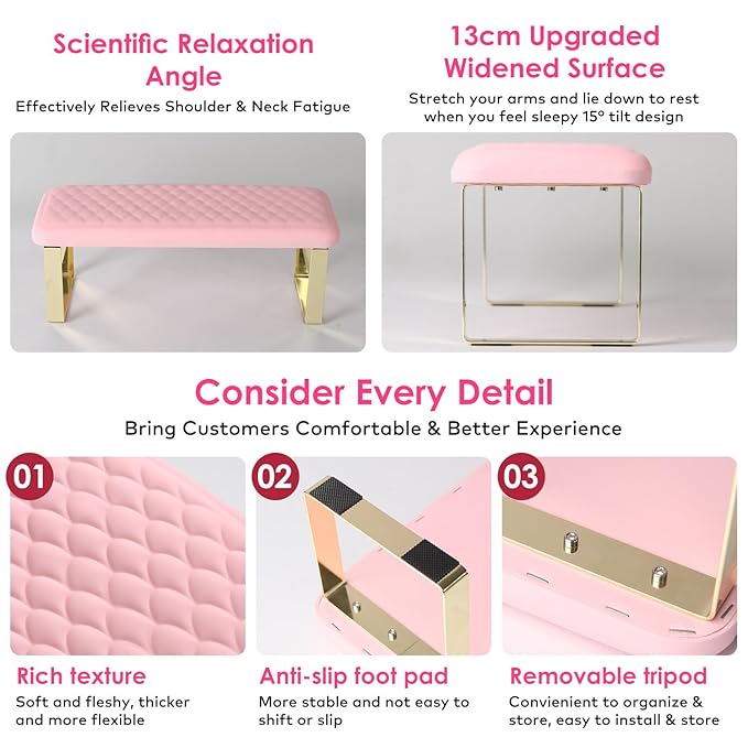 Arm Rest for Nails Tech, BORNBYME Update PU Leather Fish Pattern Hand Nail Foot Stand Rest for Manicure & Pedicure,Pink