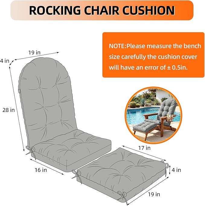 Adirondack Chair Cushion Set - Soft Chenille 2-Piece Seat & Ottoman Pad, Tufted Non-Slip Design, High-Density Foam Nursery Glider Cushions, All-Season Indoor/Outdoor Rocker Comfort,Light Grey