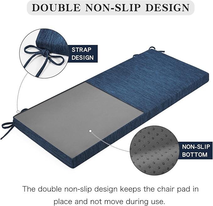 baibu 48 Inch Classic Solid Color Bench Cushion with Ties, Non-Slip Indoor Rectangle Bench Seat Cushion Standard Size Foam Pad with Machine Washable Cover (Dark Blue, 48x16x1.5 Inch)