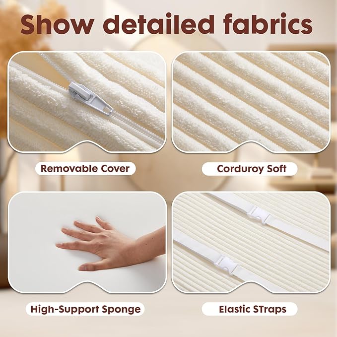 B Shape Corduroy Recliner Foot Pillow, Foam Extra Large Foot Rest Cushion with Adjustable Straps, Suitable for Bed Chair Sofa Headrest Back Lumbar Leg Support Pillow (Beige)