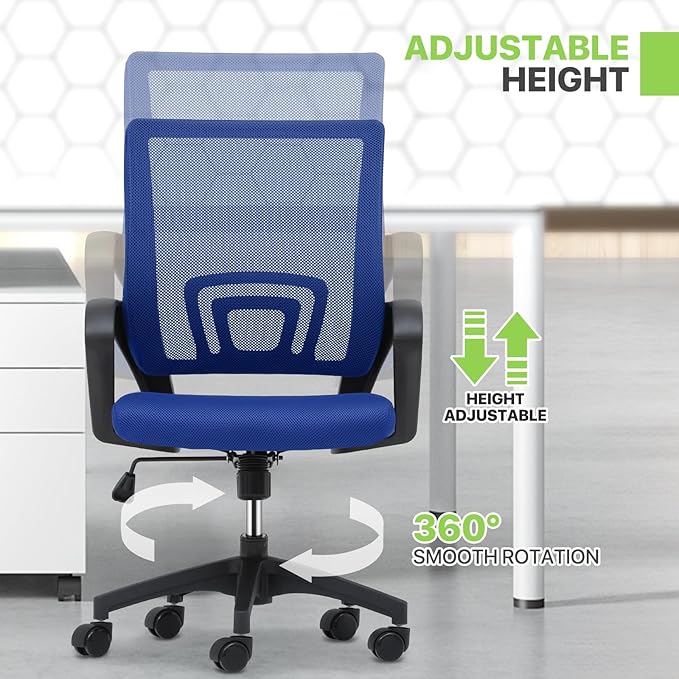 Magshion Ergonomic Office Chair 10 Pack, Mid-Back Mesh Desk Chair, Adjustable Swivel Computer Chair with Lumbar Support & Breathable Backrest for Gaming, Work, Study, 300 Lbs Capacity, Navy Blue