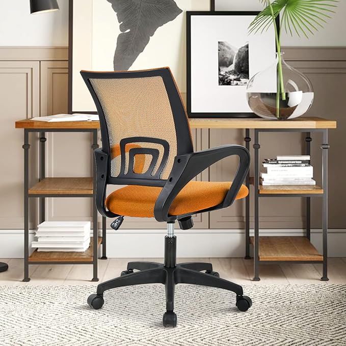 Office Chair, Desk Chair with Lumbar Support Arms, Adjustable Computer Chair with Breathable Mesh Backrest, Home Office Desk Chairs for Student, Adults, Study, Dorm, Comfortable Office Chair(Orange)