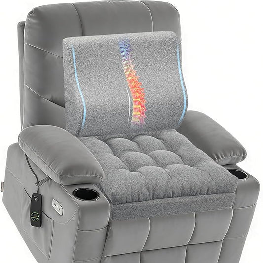 baibu Memory Foam Recliner Cushions with Lumbar Support Pillow for Elderly, 20x20x5 Inch Thick Dual-Layer Patent Design Non-Slip Recliner Seat Cushion for Reduce Hip & Lumbar Pain, Grey
