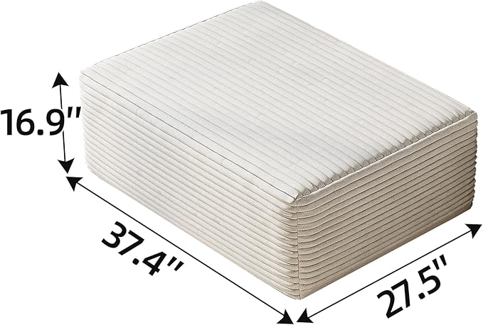 107" Corduroy Couch with Ottoman, Cloud Sectional U Shaped Sofa, Deep Seat Boneless Couches for Living Room Bedroom Apartment, Compressed Foam No Assembly Required, Right Facing Chaise, White