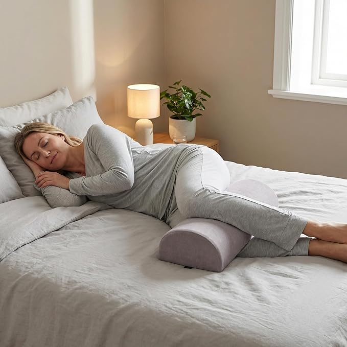 Under Knee Pillow, Half Moon Leg Pillow - Memory Foam Ergonomic Support Pillow for Side & Back Sleepers, Pain Relief & Alignment, Under Knee, Lumbar & Multi-Use Bolster Gray