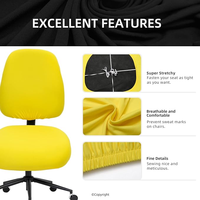 Stretchable Desk Office Chair Seat Covers - Universal Stretch Computer Chair Slipcover - 180GSM Washable Rotating Backrest Coverings & Cushion Protectors for Dogs, Cats, Pets, Yellow