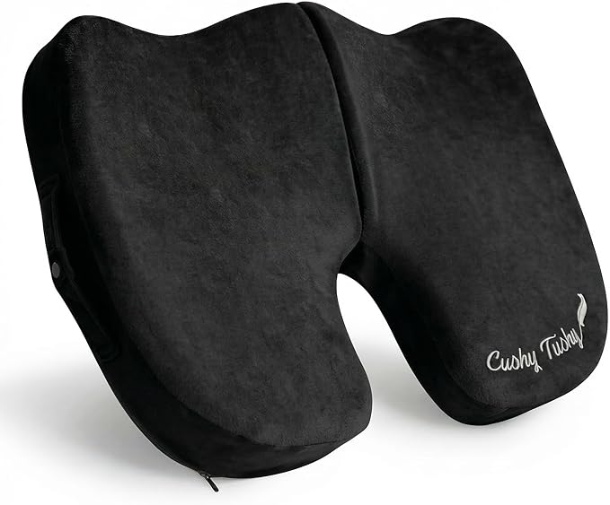 Cushy Tushy Premium Slim Foldable Travel Seat Cushion - for Relief of Lower Back, Sciatic, Butt and Tailbone Pain - for Home & Office Use, Perfect for Travel or Driving - Slim Coccyx Cushion - Black