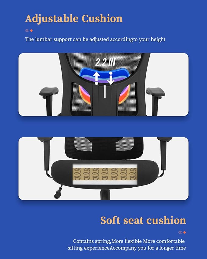 Big and Tall Office Chair Ergonomic Chair 400lbs Wide Seat Executive Desk Chair with Lumbar Support Adjustable Armrest Headrest High Back Mesh Computer Chair Rolling Swivel Task Chair(Black)