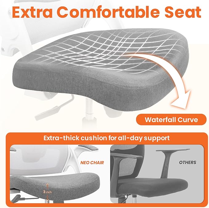 NEO CHAIR Office Desk Gaming Chair Computer High Back Mesh Seat with Rolling Wheels Ergonomic Adjustable Comfy Flip-up Armrests Lumbar Support Height for Home (Grey)