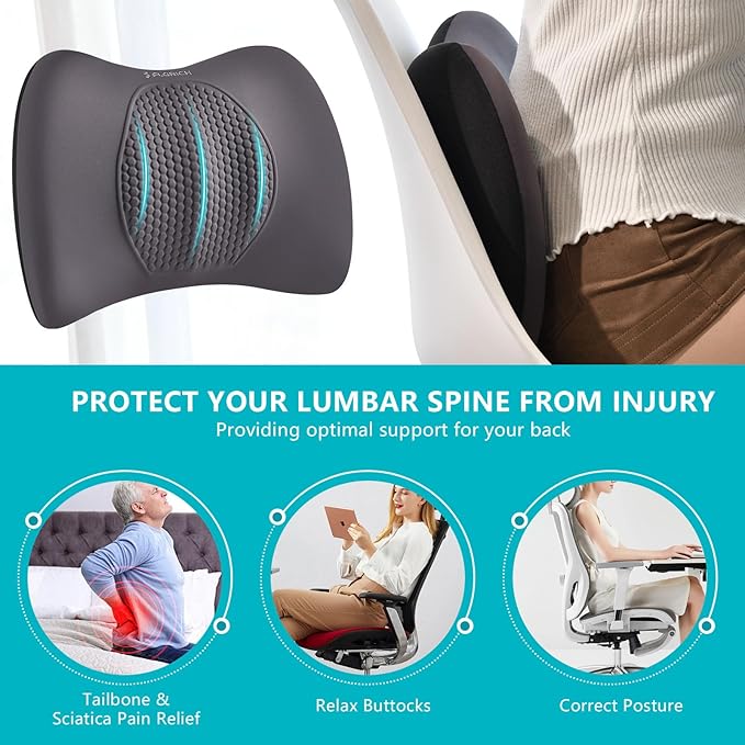 FLORICH 3 PCS Seat Cushion for Carseat Lumbar Support Pillow Car Neck Headrest Pillows Memory Foam Gel Memory Foam Massage Point Seat Pads Pressure Relief Back Cushion for Office Chair(Light Grey)