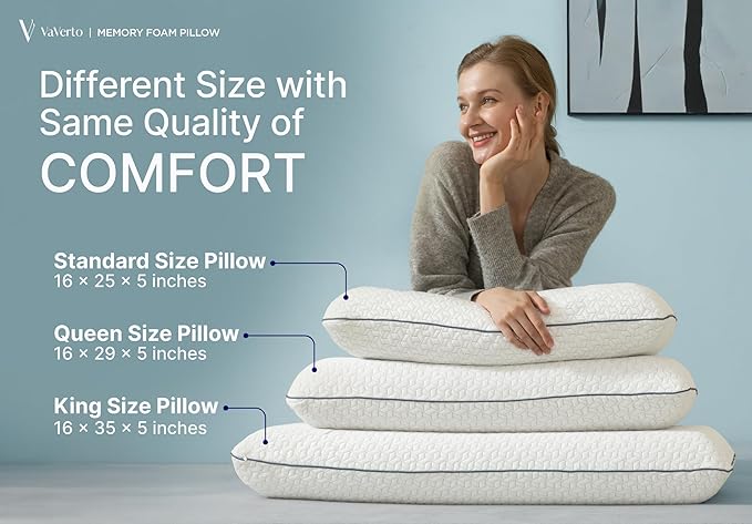 Cooling Gel Memory Foam Pillows - 1-Pack - Standard Size Memory Foam Pillow For Sleeping - Medium-Firm - Back, Stomach & Side Sleeper - Shoulder & Back Pain Relief - Washable, Bamboo Viscose Cover