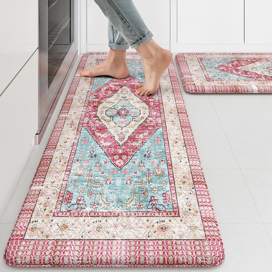 KIMDOE Kitchen Rugs and Mats 2 PC Cushioned Anti Fatigue Kitchen Floor Mats