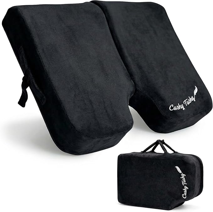 Cushy Tushy Premium Foldable Wheelchair Cushion - for Relief of Lower Back, Sciatic, Butt and Tailbone Pain - for Home & Office Use, Perfect for Travel or Driving - Black Coccyx Seat Cushion