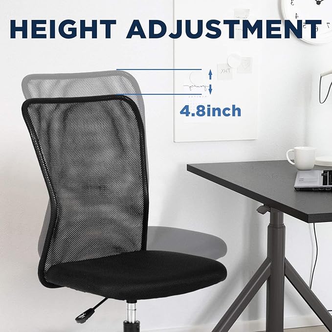 FDW Home Office Chair Mid Back Mesh Desk Chair Armless Computer Ergonomic Task Rolling Swivel Chair Back Support Adjustable Modern with Lumbar Support,Black