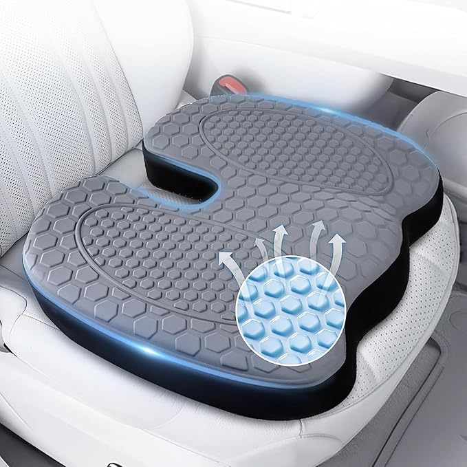 Seat Cushion - Foam Seat Cushion for Office Chairs & Car Cooling Gel Memory - Seats Sciatica & Hip & Coccyx Pain Relief Desk Chair Cushion for Long Sitting Office Workers, Gaming, Car Drivers