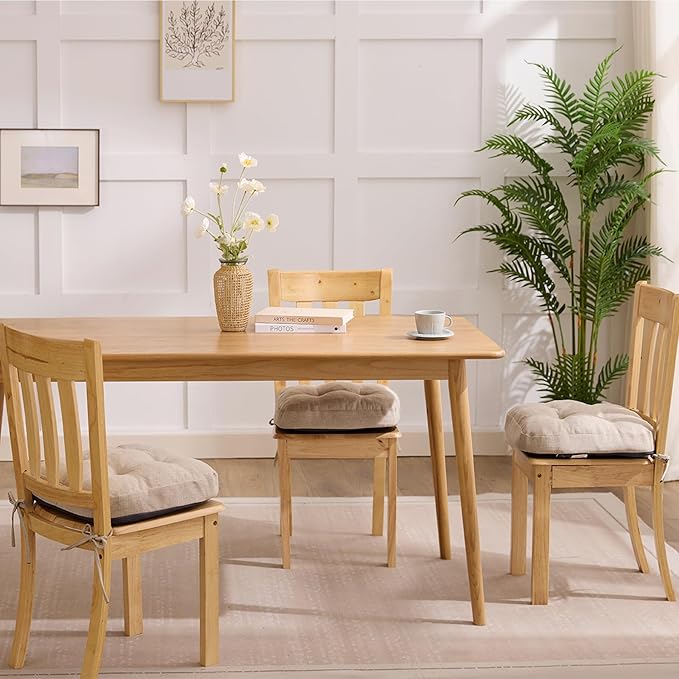 IASEAHK Chair Cushions for Dining Chairs, Dining Chair Cushions, Tufted Indoor Chair Pads with Ties & Non Slip Backing, Seat Cushions for Kitchen Chairs 16.5” x 16.5” x 3.5”, Set of 2, Beige