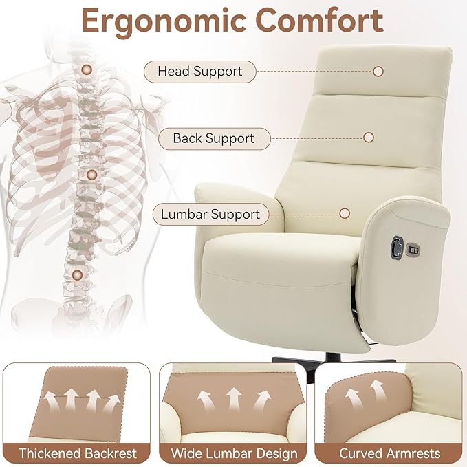 ECOTOUGE Ergonomic PU Leather Recliner Chair with Footrest, Electric Executive Office Chair for Home Office, Adjustable Seat Height and Backrest, 330 lbs Capacity, Beige
